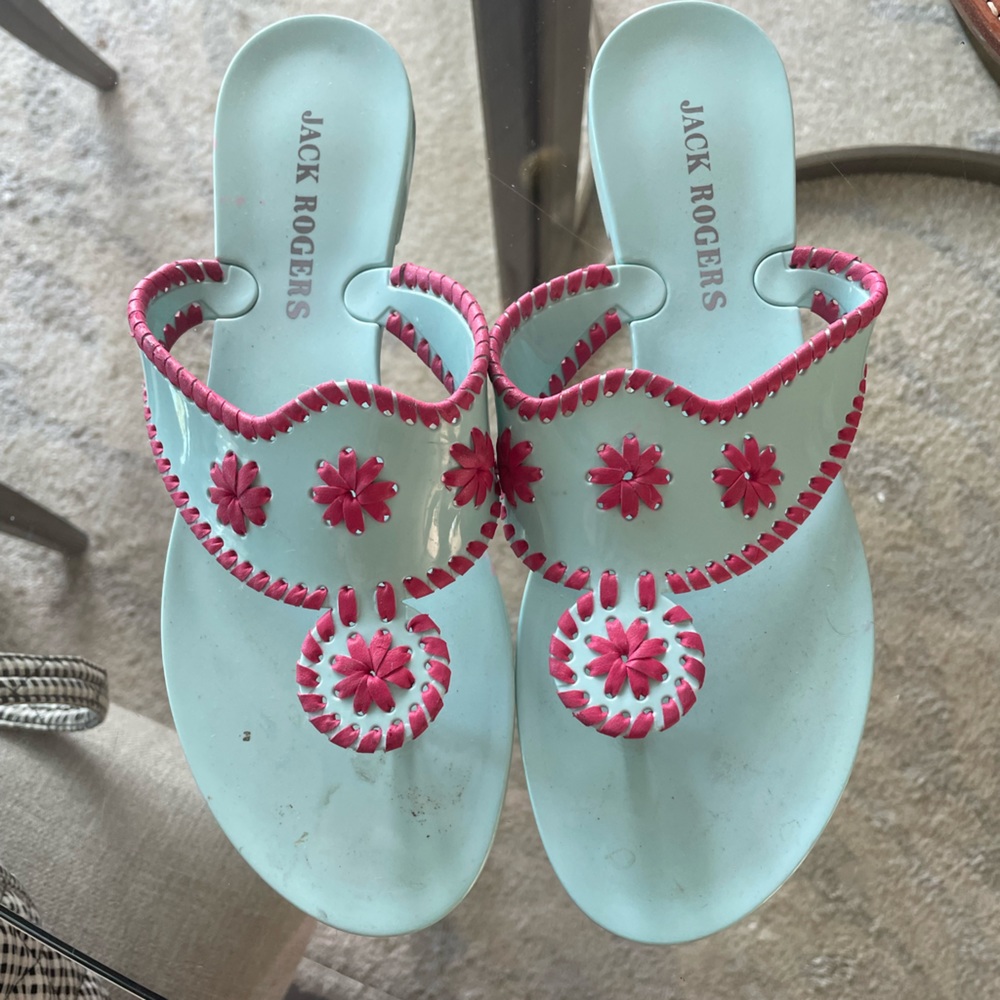 Jack Rogers Women's Georgica Jelly Sandals Aqua + Pink Size 10 M